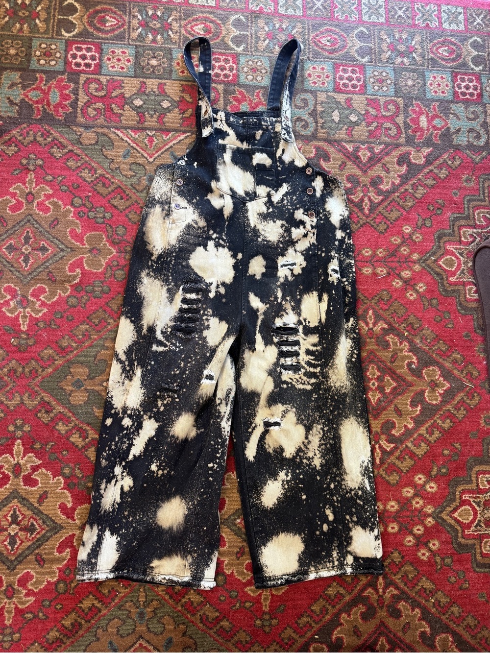 Tie-Dye Black & Cream Denim Overalls